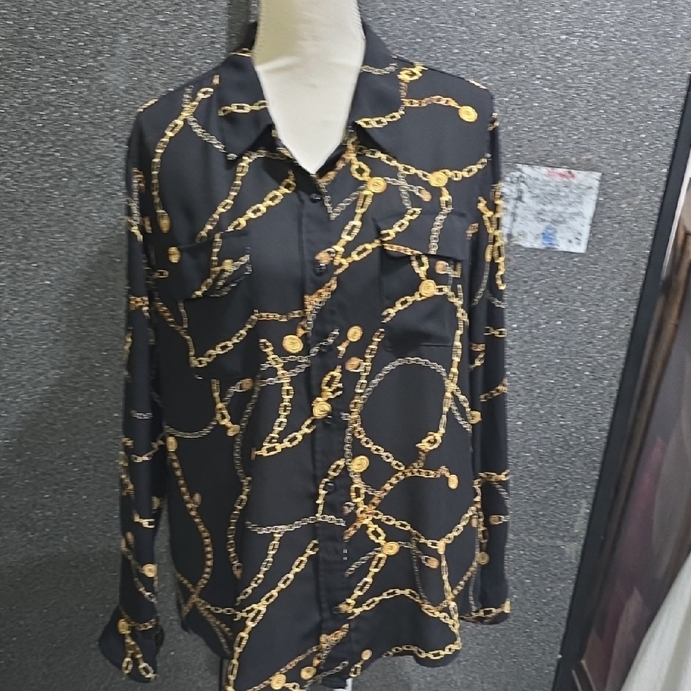 Investments Black Shirt with Gold Chain Design